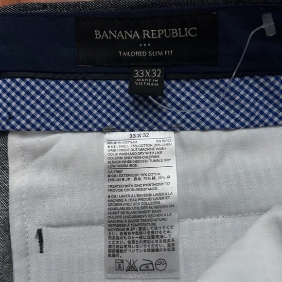 Banana Republic Pants Mens Size 33x32 Tailored Slim Fit Linen Blend Gray NEW - Picture 5 of 5